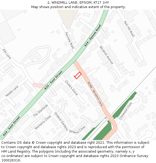 2, WINDMILL LANE, EPSOM, KT17 1HY: Location map and indicative extent of plot