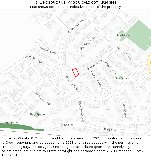 2, WINDSOR DRIVE, MAGOR, CALDICOT, NP26 3NG: Location map and indicative extent of plot