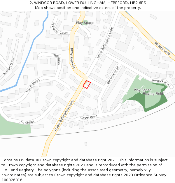 2, WINDSOR ROAD, LOWER BULLINGHAM, HEREFORD, HR2 6ES: Location map and indicative extent of plot