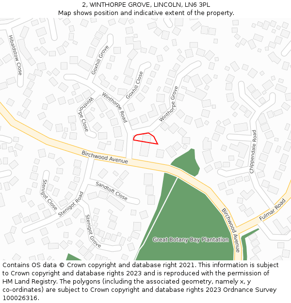 2, WINTHORPE GROVE, LINCOLN, LN6 3PL: Location map and indicative extent of plot