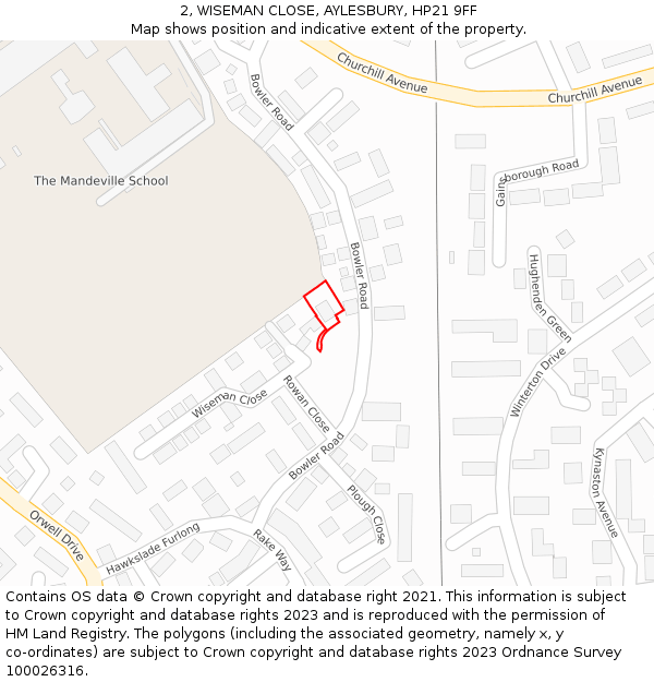 2, WISEMAN CLOSE, AYLESBURY, HP21 9FF: Location map and indicative extent of plot