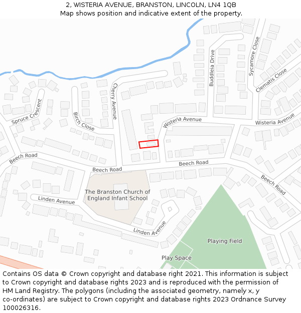 2, WISTERIA AVENUE, BRANSTON, LINCOLN, LN4 1QB: Location map and indicative extent of plot