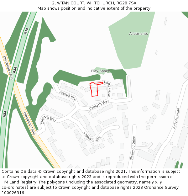 2, WITAN COURT, WHITCHURCH, RG28 7SX: Location map and indicative extent of plot