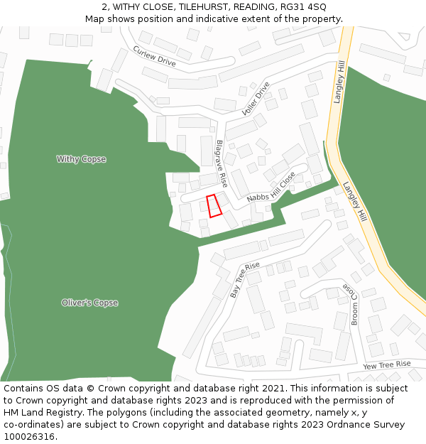 2, WITHY CLOSE, TILEHURST, READING, RG31 4SQ: Location map and indicative extent of plot