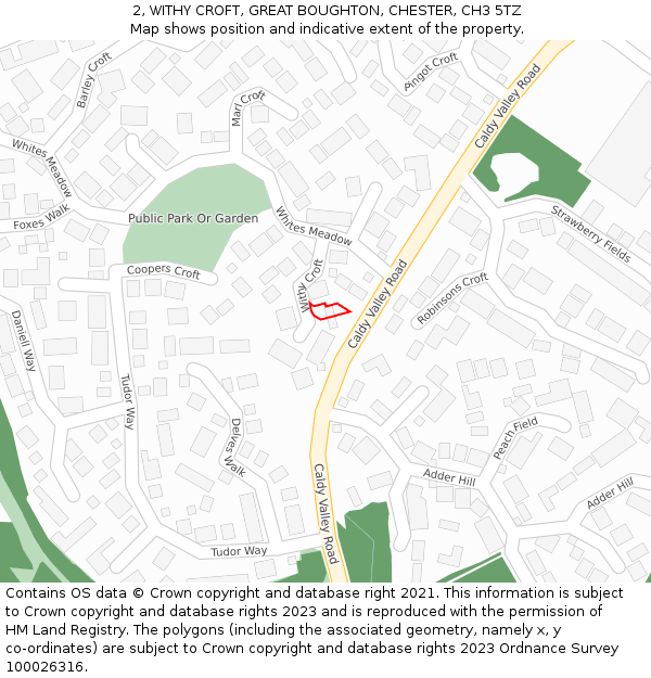 2, WITHY CROFT, GREAT BOUGHTON, CHESTER, CH3 5TZ: Location map and indicative extent of plot