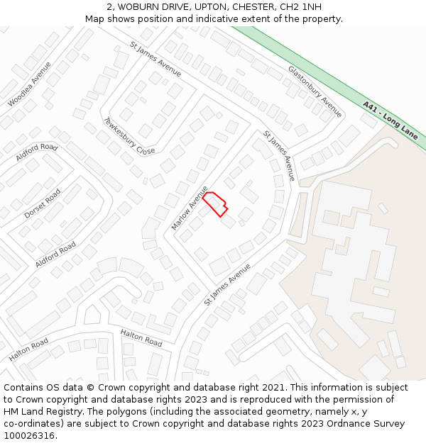2, WOBURN DRIVE, UPTON, CHESTER, CH2 1NH: Location map and indicative extent of plot
