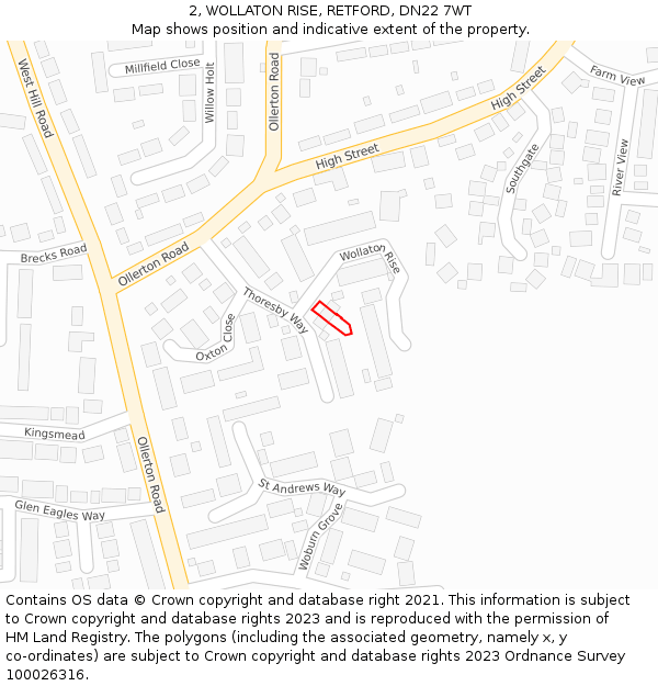 2, WOLLATON RISE, RETFORD, DN22 7WT: Location map and indicative extent of plot