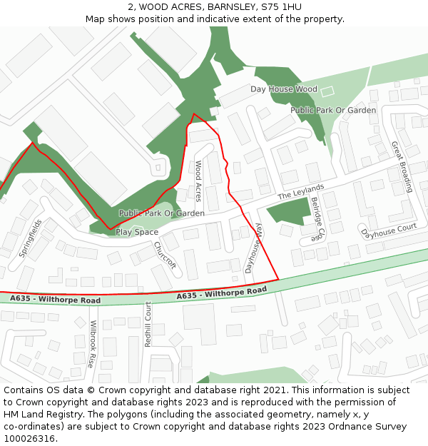 2, WOOD ACRES, BARNSLEY, S75 1HU: Location map and indicative extent of plot
