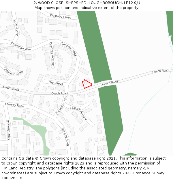 2, WOOD CLOSE, SHEPSHED, LOUGHBOROUGH, LE12 9JU: Location map and indicative extent of plot