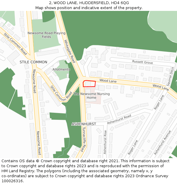 2, WOOD LANE, HUDDERSFIELD, HD4 6QG: Location map and indicative extent of plot