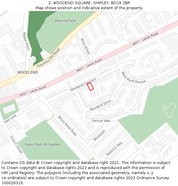 2, WOODEND SQUARE, SHIPLEY, BD18 2BR: Location map and indicative extent of plot