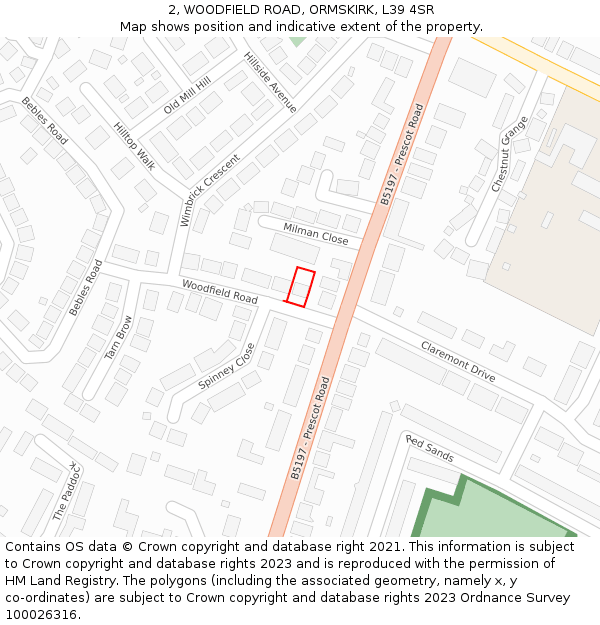 2, WOODFIELD ROAD, ORMSKIRK, L39 4SR: Location map and indicative extent of plot