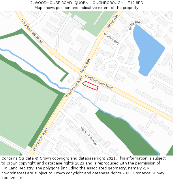 2, WOODHOUSE ROAD, QUORN, LOUGHBOROUGH, LE12 8ED: Location map and indicative extent of plot