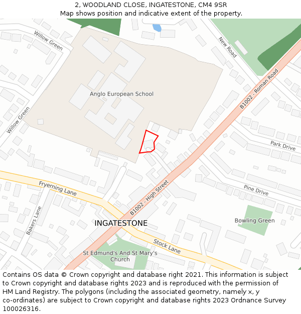 2, WOODLAND CLOSE, INGATESTONE, CM4 9SR: Location map and indicative extent of plot