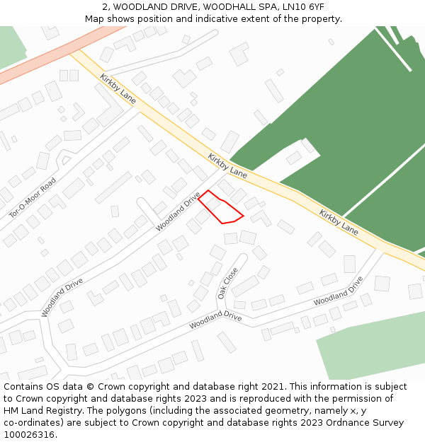 2, WOODLAND DRIVE, WOODHALL SPA, LN10 6YF: Location map and indicative extent of plot