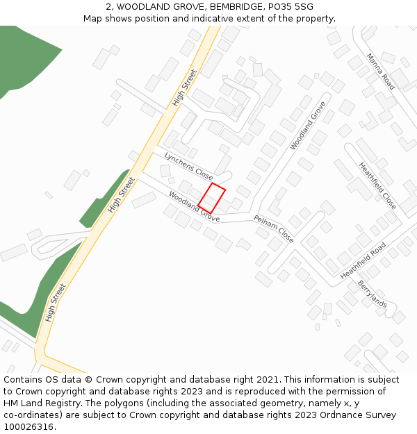 2, WOODLAND GROVE, BEMBRIDGE, PO35 5SG: Location map and indicative extent of plot