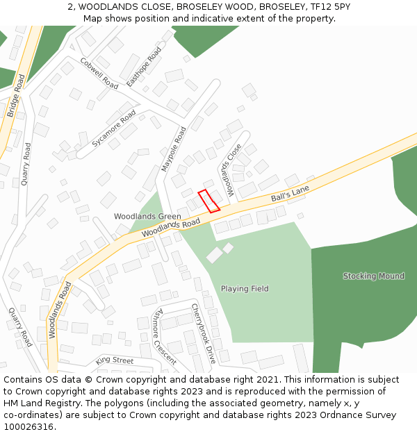 2, WOODLANDS CLOSE, BROSELEY WOOD, BROSELEY, TF12 5PY: Location map and indicative extent of plot