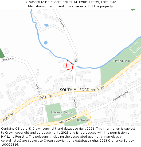 2, WOODLANDS CLOSE, SOUTH MILFORD, LEEDS, LS25 5NZ: Location map and indicative extent of plot