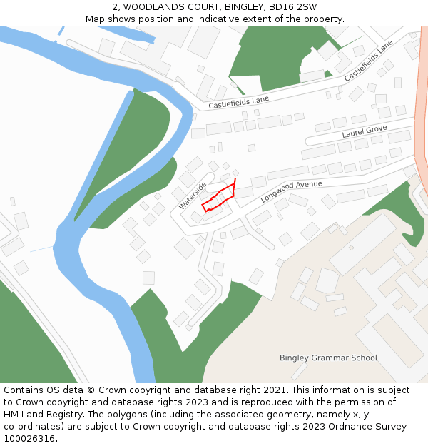 2, WOODLANDS COURT, BINGLEY, BD16 2SW: Location map and indicative extent of plot