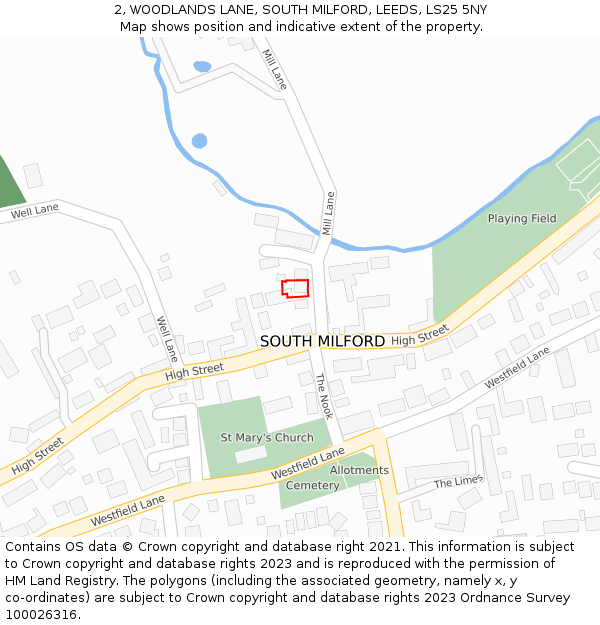 2, WOODLANDS LANE, SOUTH MILFORD, LEEDS, LS25 5NY: Location map and indicative extent of plot
