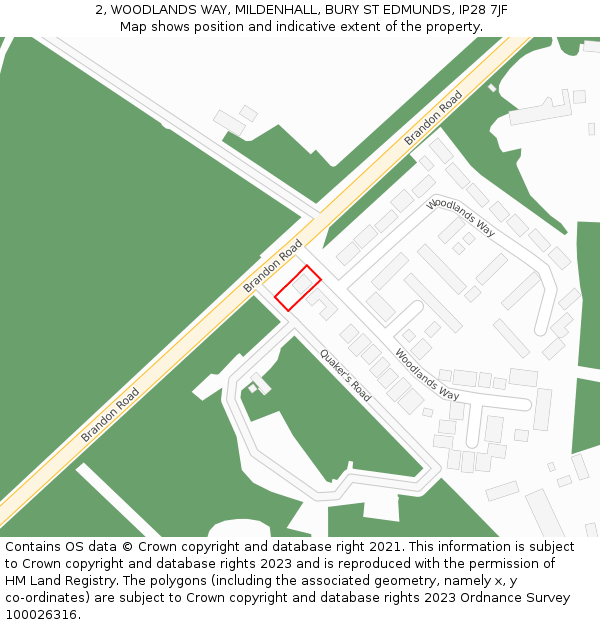 2, WOODLANDS WAY, MILDENHALL, BURY ST EDMUNDS, IP28 7JF: Location map and indicative extent of plot