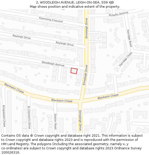2, WOODLEIGH AVENUE, LEIGH-ON-SEA, SS9 4JB: Location map and indicative extent of plot