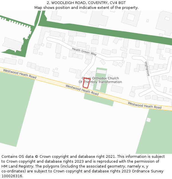 2, WOODLEIGH ROAD, COVENTRY, CV4 8GT: Location map and indicative extent of plot