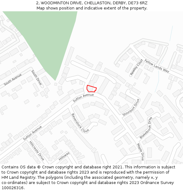 2, WOODMINTON DRIVE, CHELLASTON, DERBY, DE73 6RZ: Location map and indicative extent of plot