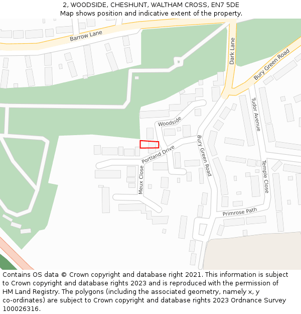 2, WOODSIDE, CHESHUNT, WALTHAM CROSS, EN7 5DE: Location map and indicative extent of plot