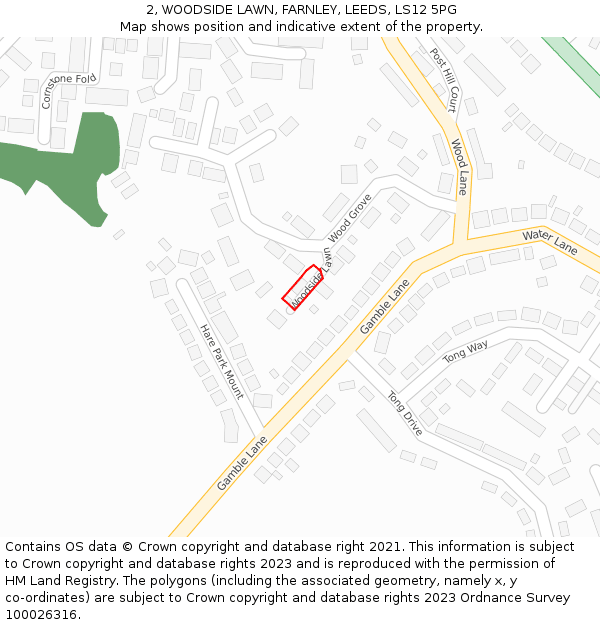 2, WOODSIDE LAWN, FARNLEY, LEEDS, LS12 5PG: Location map and indicative extent of plot