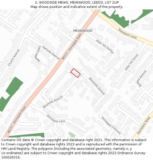 2, WOODSIDE MEWS, MEANWOOD, LEEDS, LS7 2UP: Location map and indicative extent of plot