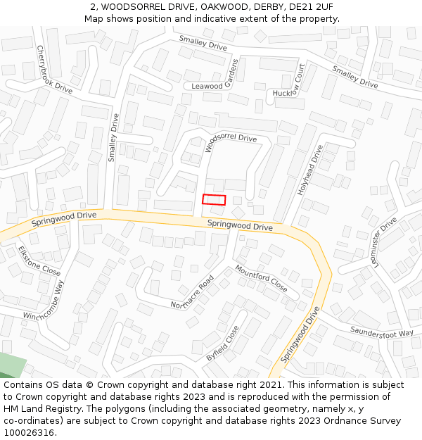 2, WOODSORREL DRIVE, OAKWOOD, DERBY, DE21 2UF: Location map and indicative extent of plot