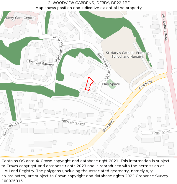 2, WOODVIEW GARDENS, DERBY, DE22 1BE: Location map and indicative extent of plot