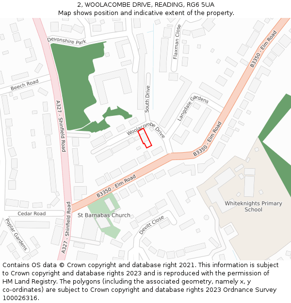 2, WOOLACOMBE DRIVE, READING, RG6 5UA: Location map and indicative extent of plot