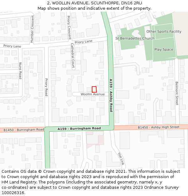 2, WOOLLIN AVENUE, SCUNTHORPE, DN16 2RU: Location map and indicative extent of plot