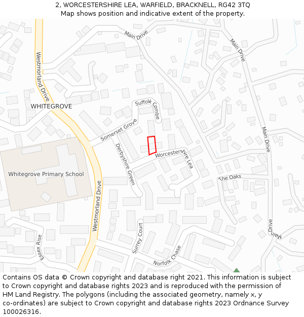 2, WORCESTERSHIRE LEA, WARFIELD, BRACKNELL, RG42 3TQ: Location map and indicative extent of plot