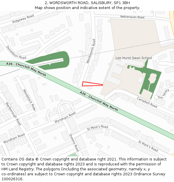 2, WORDSWORTH ROAD, SALISBURY, SP1 3BH: Location map and indicative extent of plot