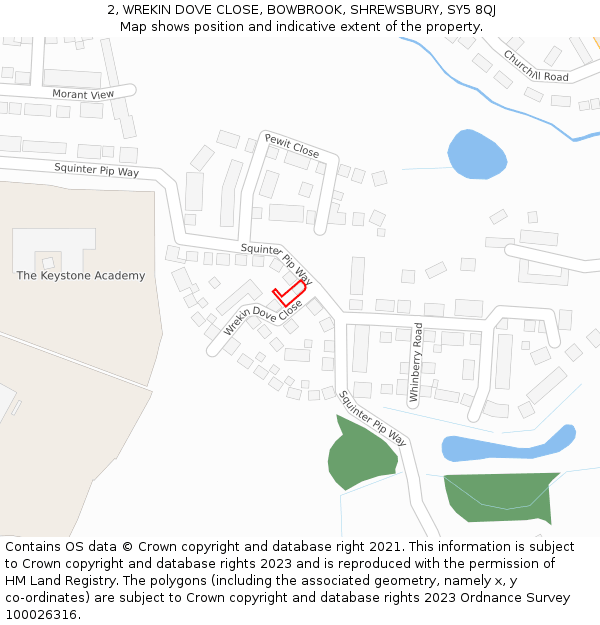 2, WREKIN DOVE CLOSE, BOWBROOK, SHREWSBURY, SY5 8QJ: Location map and indicative extent of plot