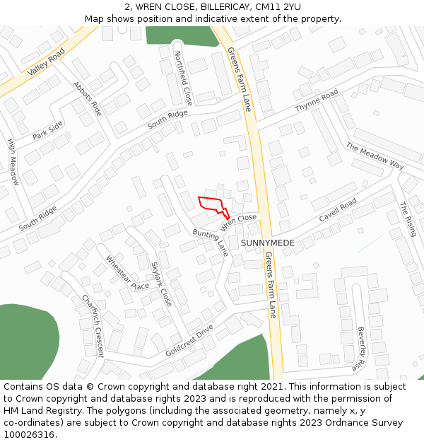 2, WREN CLOSE, BILLERICAY, CM11 2YU: Location map and indicative extent of plot