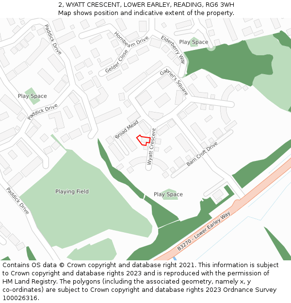 2, WYATT CRESCENT, LOWER EARLEY, READING, RG6 3WH: Location map and indicative extent of plot