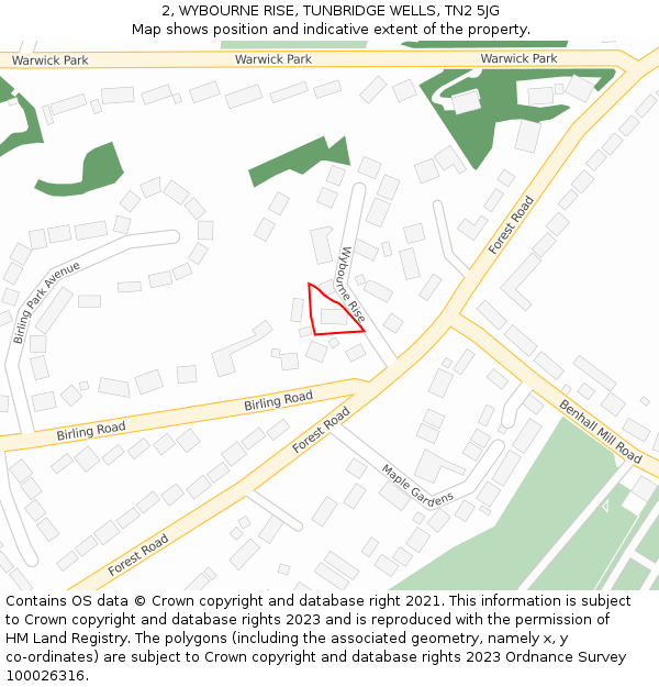 2, WYBOURNE RISE, TUNBRIDGE WELLS, TN2 5JG: Location map and indicative extent of plot