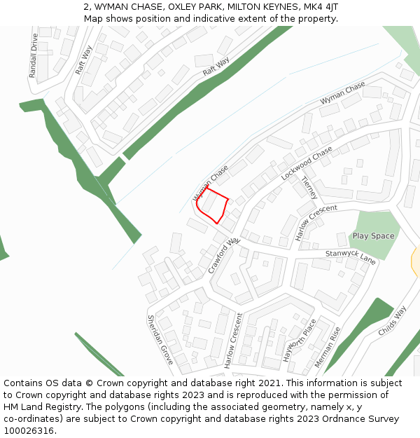 2, WYMAN CHASE, OXLEY PARK, MILTON KEYNES, MK4 4JT: Location map and indicative extent of plot