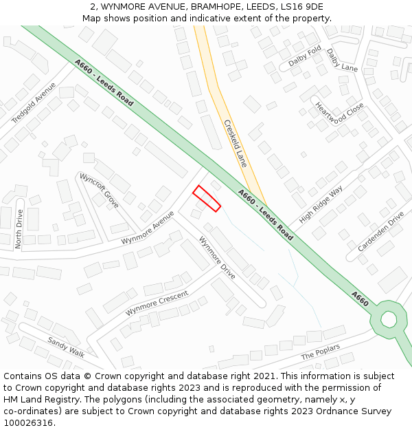 2, WYNMORE AVENUE, BRAMHOPE, LEEDS, LS16 9DE: Location map and indicative extent of plot