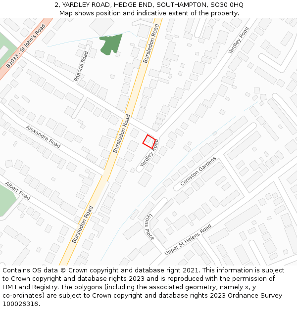 2, YARDLEY ROAD, HEDGE END, SOUTHAMPTON, SO30 0HQ: Location map and indicative extent of plot