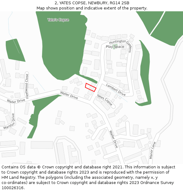 2, YATES COPSE, NEWBURY, RG14 2SB: Location map and indicative extent of plot
