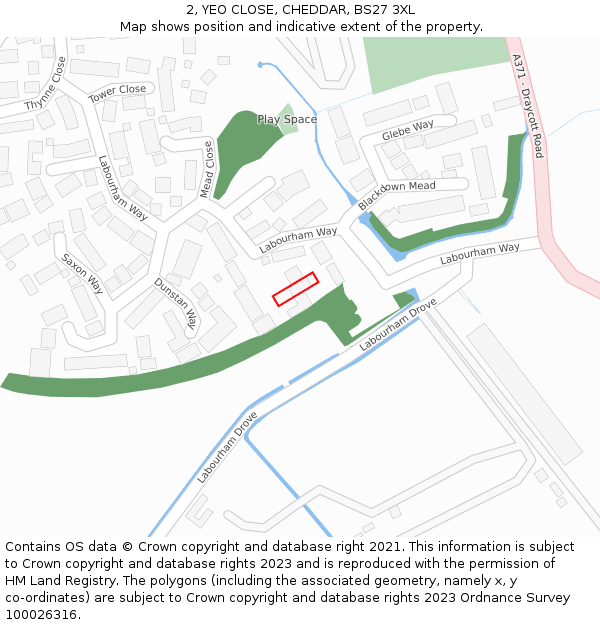 2, YEO CLOSE, CHEDDAR, BS27 3XL: Location map and indicative extent of plot