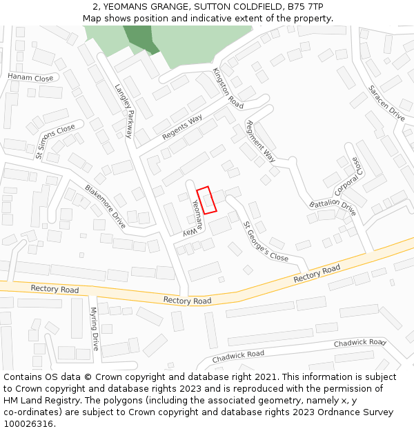 2, YEOMANS GRANGE, SUTTON COLDFIELD, B75 7TP: Location map and indicative extent of plot