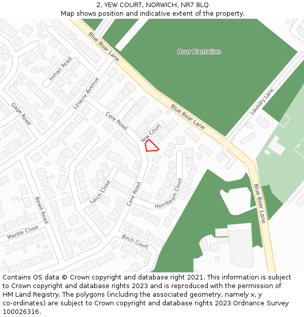 2, YEW COURT, NORWICH, NR7 8LQ: Location map and indicative extent of plot
