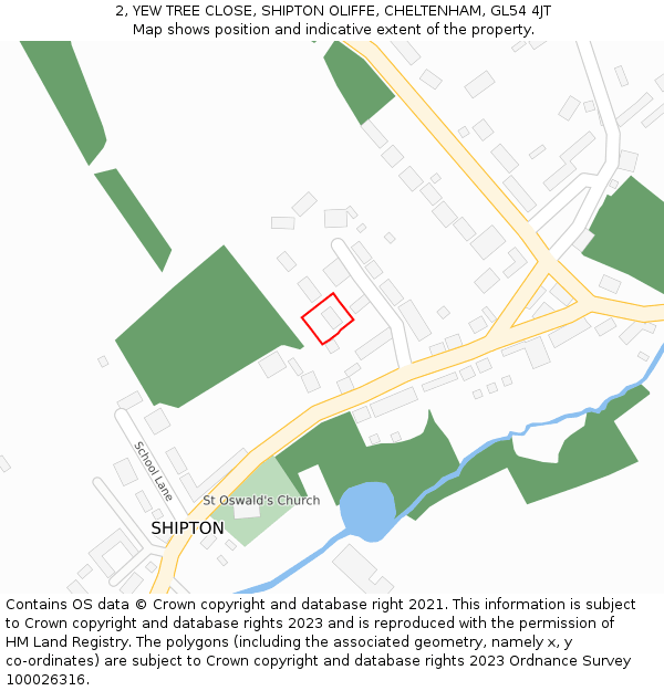 2, YEW TREE CLOSE, SHIPTON OLIFFE, CHELTENHAM, GL54 4JT: Location map and indicative extent of plot