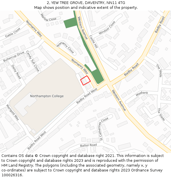 2, YEW TREE GROVE, DAVENTRY, NN11 4TG: Location map and indicative extent of plot